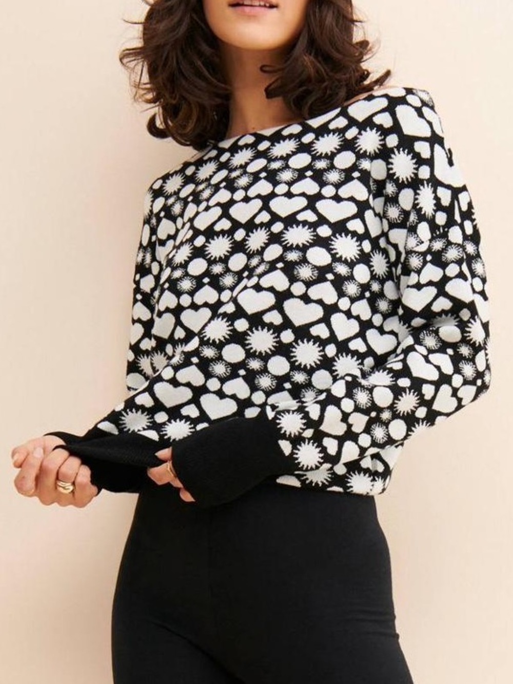 Anthropologie Maeve Black and White Heart Sweater sz M
